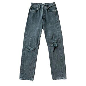 Agolde 90's Mid Rise Loose Jeans Womens 23 in Smokestack Faded Black Grey
